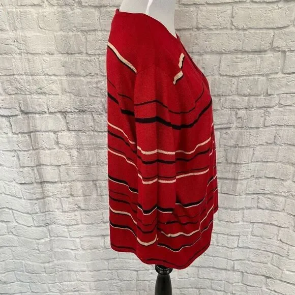 Sag Harbor women XL 3/4 sleeve layered stripe sweater w/clasp close red - Picture 5 of 11